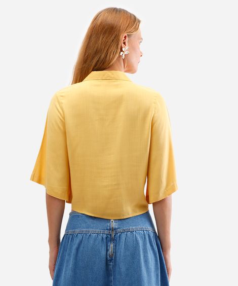 camisa cropped feminina de viscose com amarração amarela