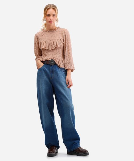 calça wide leg feminina jeans cintura média azul
