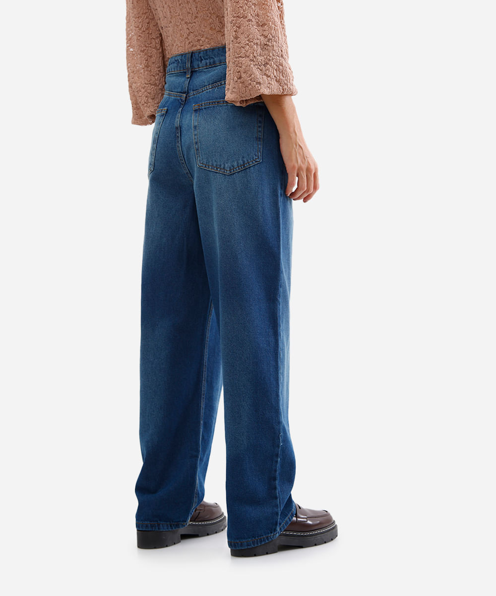 calça wide leg feminina jeans cintura média azul