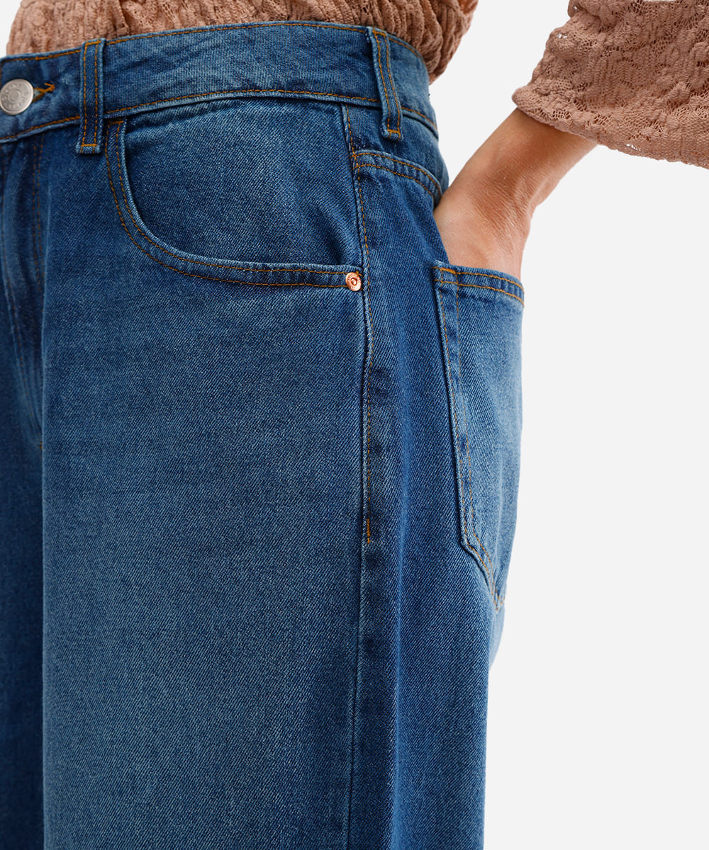 calça wide leg feminina jeans cintura média azul
