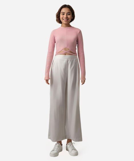 blusa juvenil canelada manga longa rosa