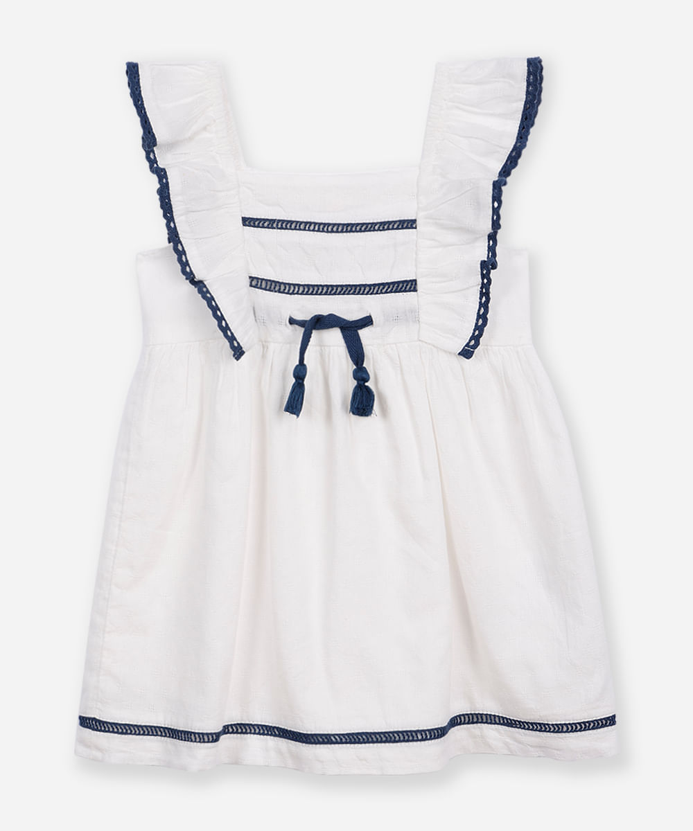 vestido de algodão infantil com crochê bicolor off white