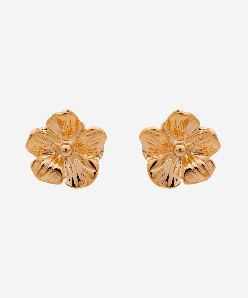 brinco feminino floral dourado
