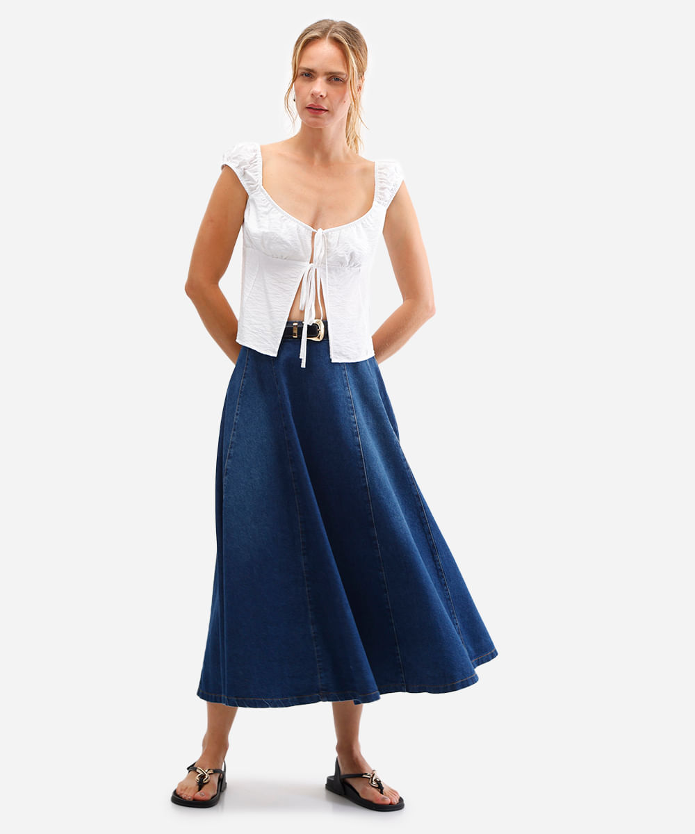 saia longa feminina jeans azul