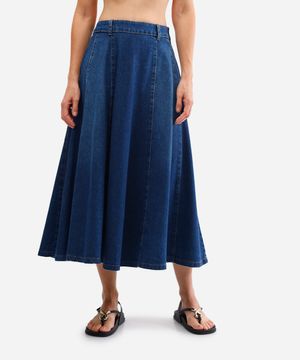 saia longa feminina jeans azul