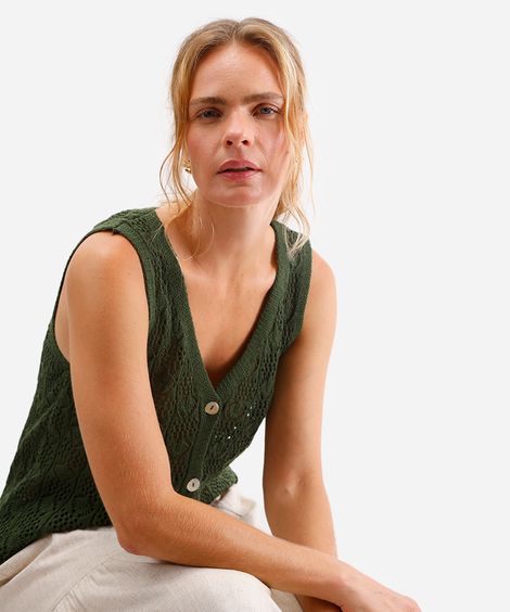 colete de tricot decote v verde