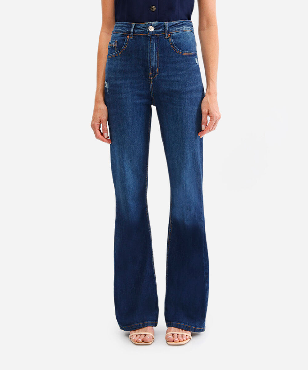 calça flare jeans cintura alta azul