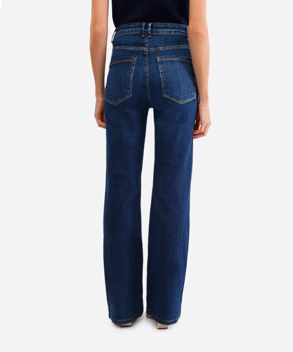 calça flare jeans cintura alta azul