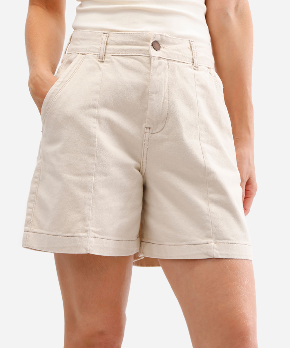 bermuda feminina de sarja cintura alta bege