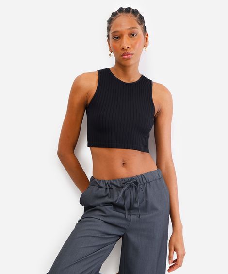 cropped básico feminino canelado preto