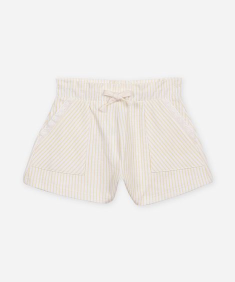 short curta de algodão listrada com laise amarelo