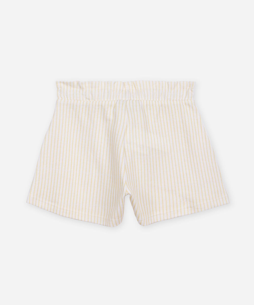 short curta de algodão listrada com laise amarelo