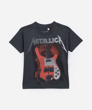 camiseta infantil de algodão metallica cinza