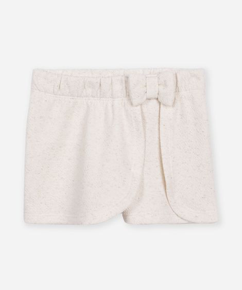 short curto infantil com linho e lacinho bege