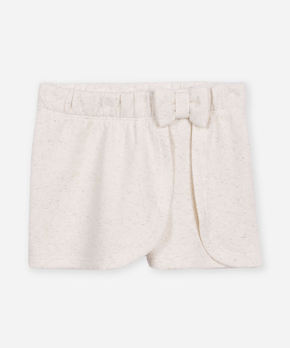 short curto infantil com linho e lacinho bege