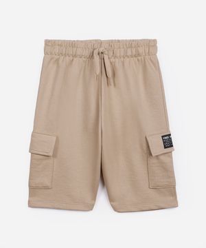 bermuda de moletom juvenil bolsos cargo bege