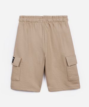 bermuda de moletom juvenil bolsos cargo bege