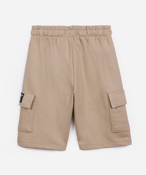 bermuda de moletom juvenil bolsos cargo bege