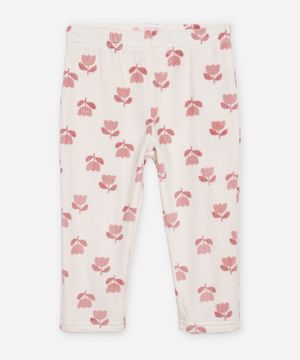 calça reta infantil de plush floral off white
