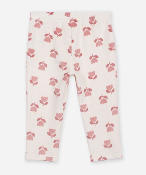 calça reta infantil de plush floral off white