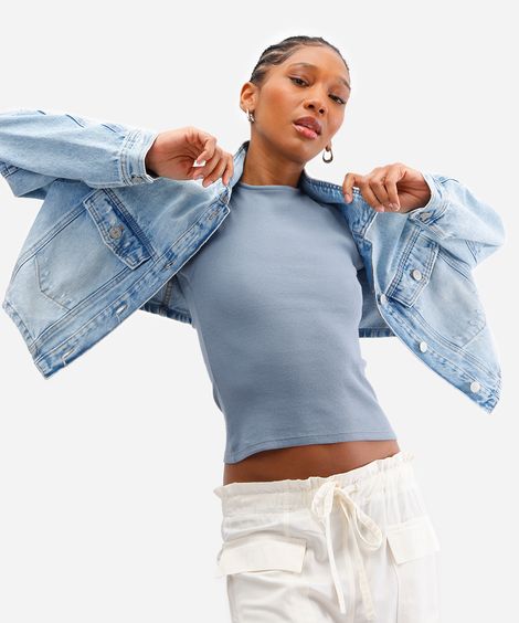 blusa muscle tee de algodão canelada - azul claro