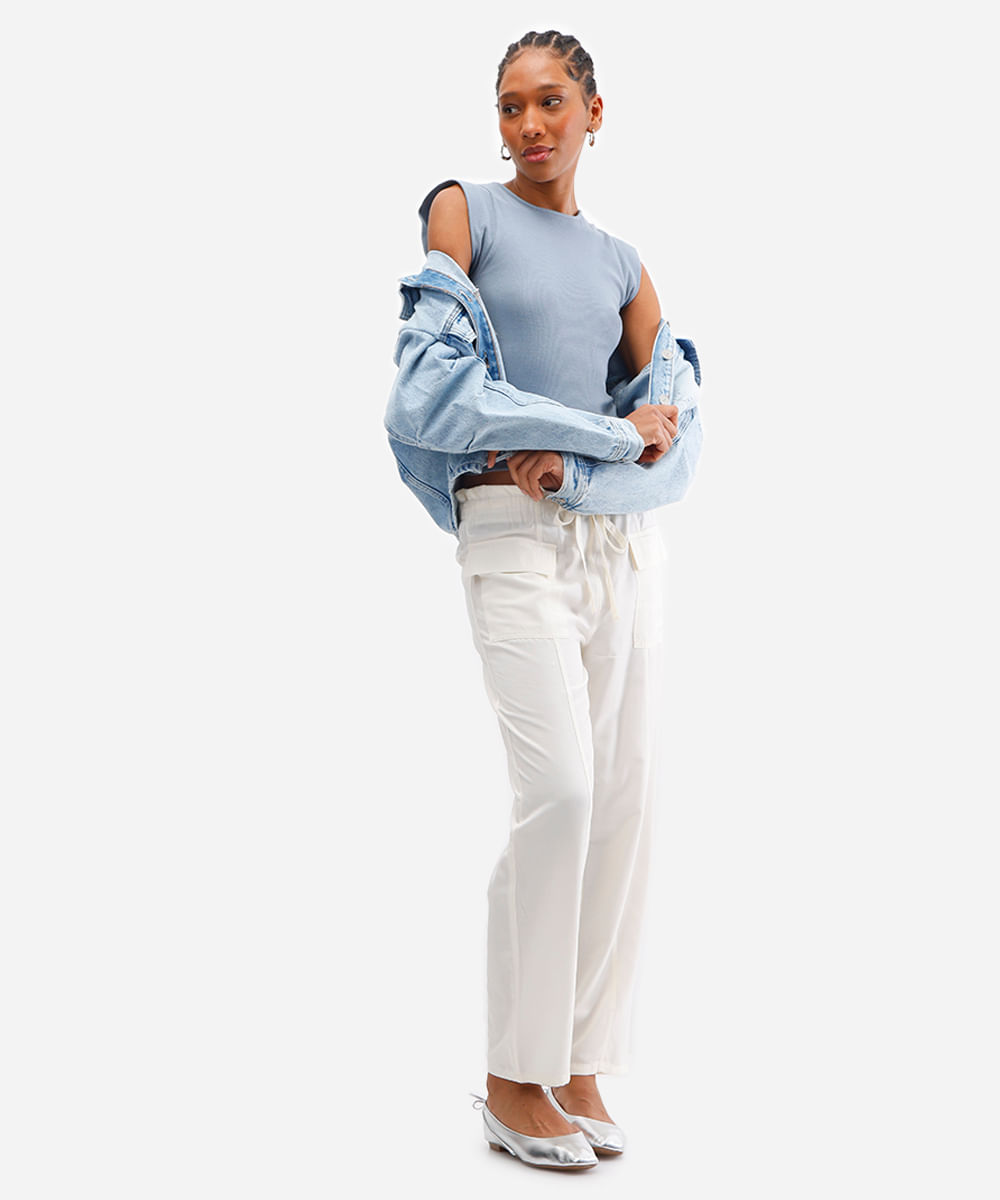 blusa muscle tee de algodão canelada - azul claro