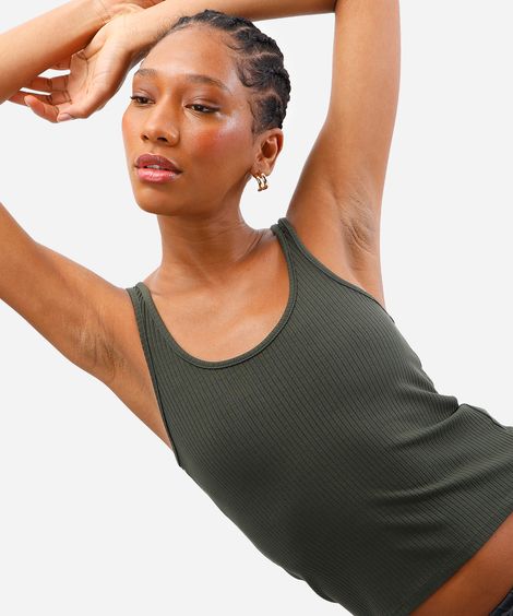 regata feminina de viscose canelada verde