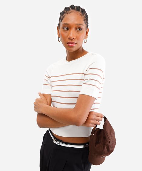 blusa feminina de tricot listrada marrom