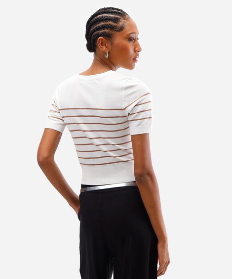 blusa feminina de tricot listrada marrom