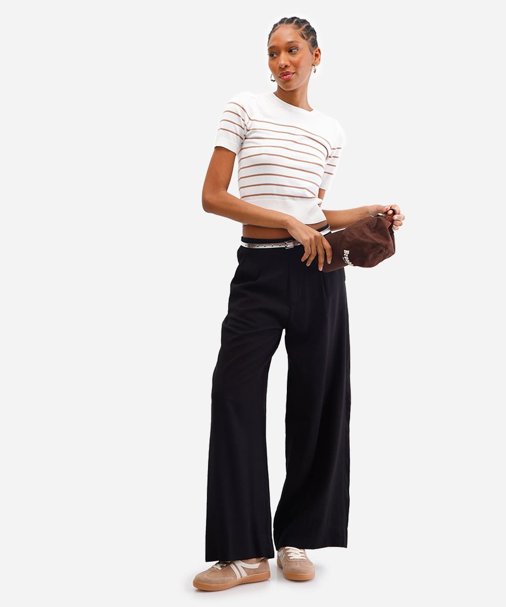 blusa feminina de tricot listrada marrom