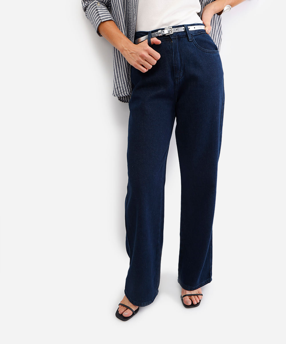 calça wide leg feminina jeans azul
