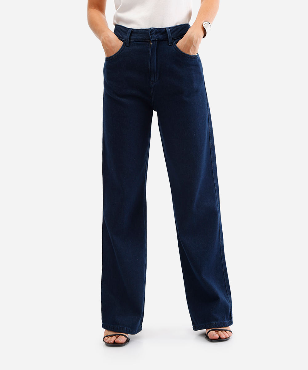 calça wide leg feminina jeans azul