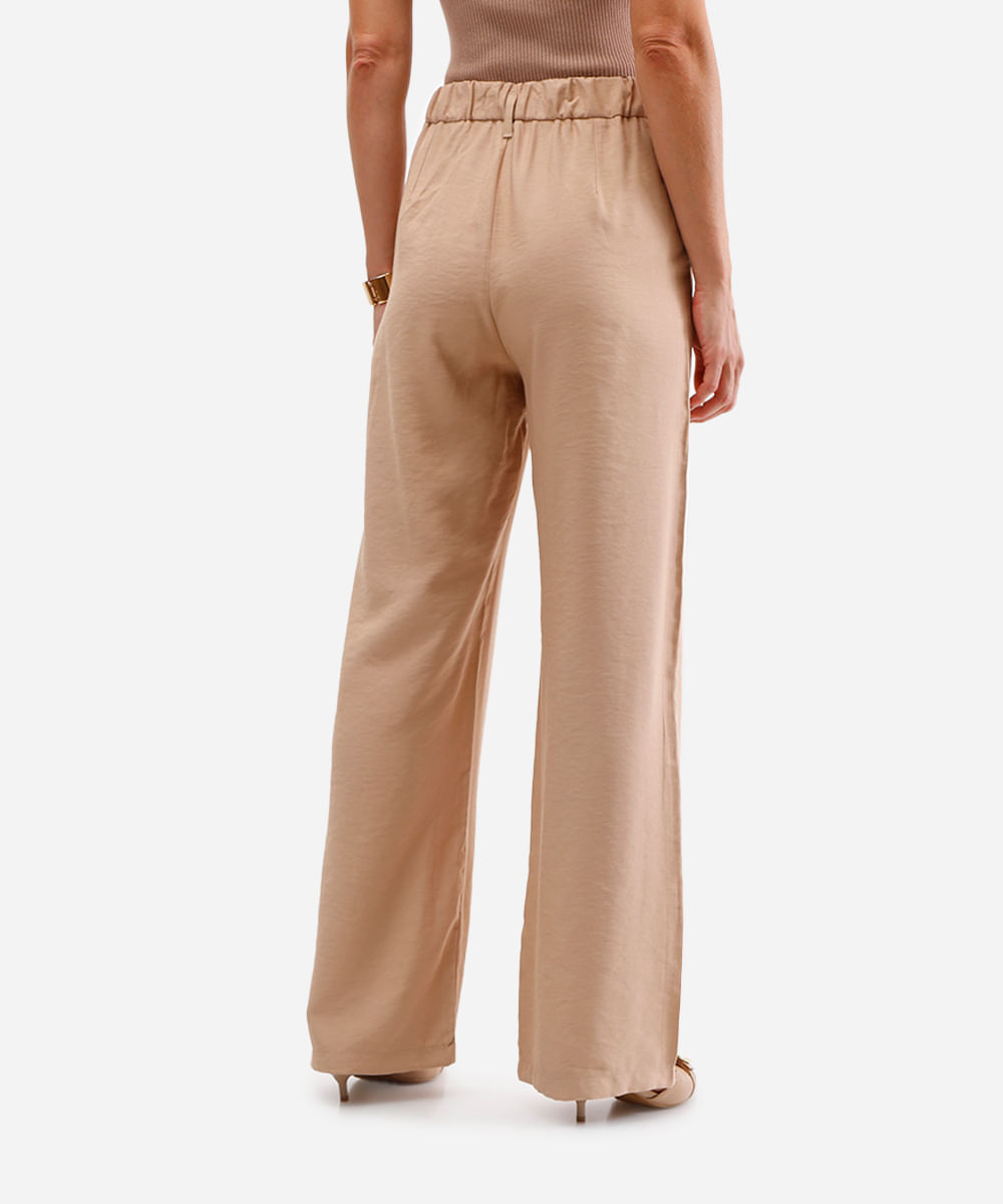 calça wide leg feminina com viscose bege