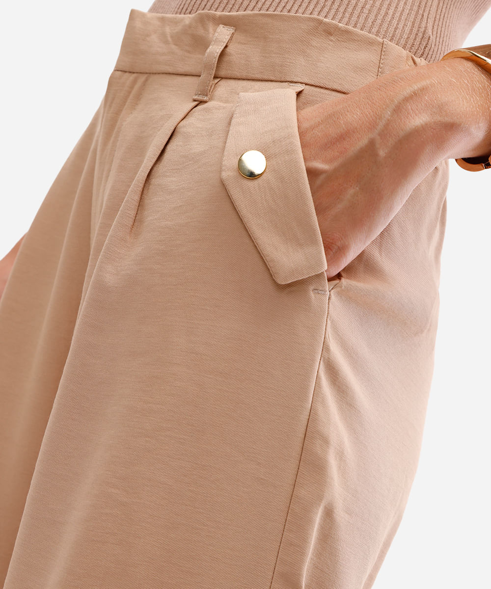 calça wide leg feminina com viscose bege