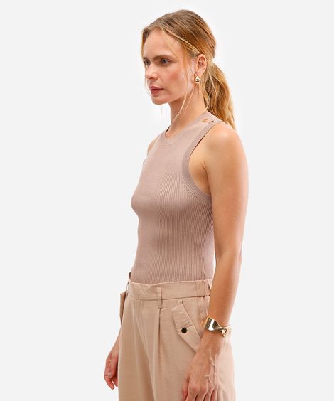 regata feminina de tricot canelada bege