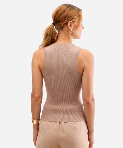 regata feminina de tricot canelada bege