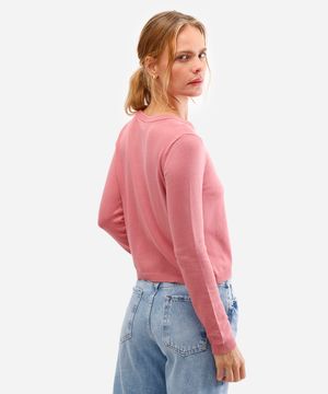 suéter de tricô básico decote redondo rosa