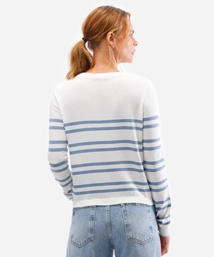 suéter básico feminino de tricot listrado azul