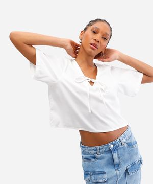 blusa feminina de liocel com amarração off white