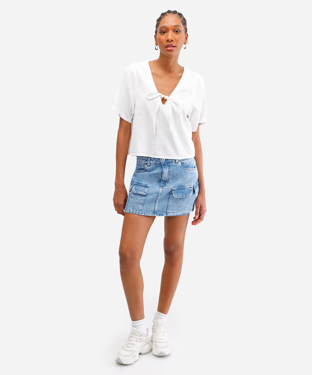 blusa feminina de liocel com amarração off white