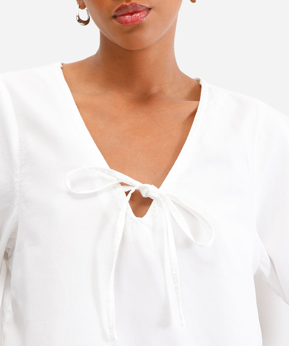 blusa feminina de liocel com amarração off white