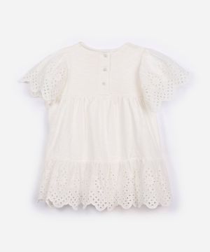 vestido de algodão infantil com laise floral off white