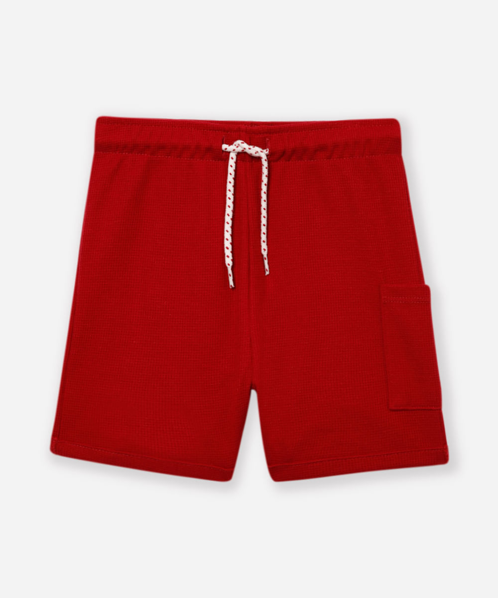 short de algodão infantil com bolso texturizado vermelho