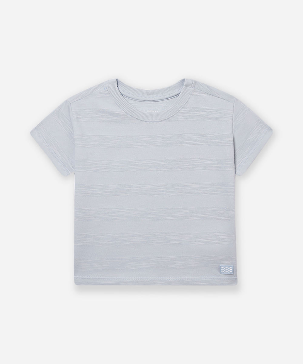 camiseta de algodão infantil listrada azul