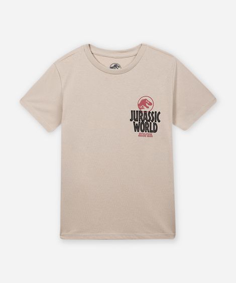 camiseta de algodão infantil jurassic world bege