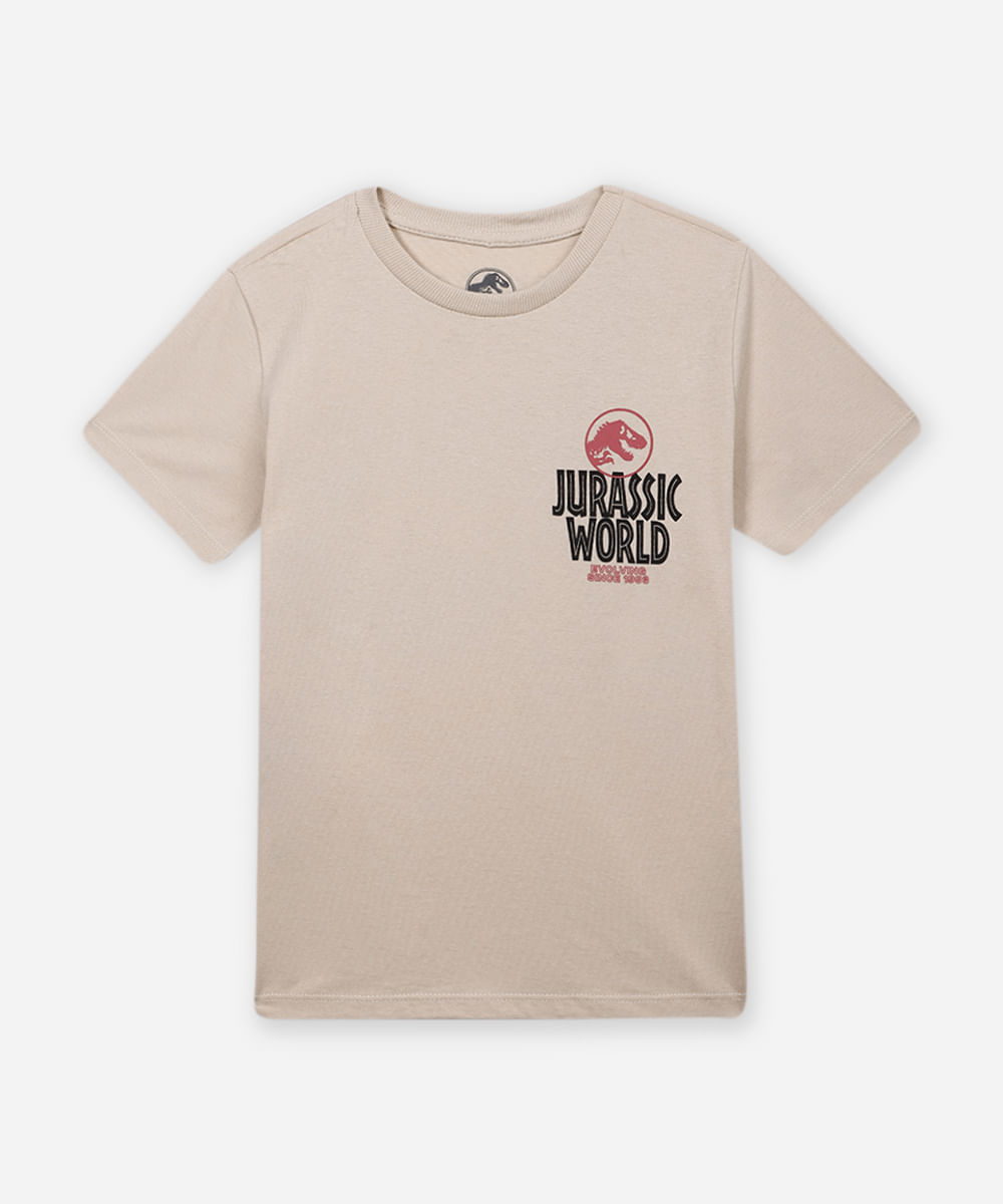 camiseta de algodão infantil jurassic world bege