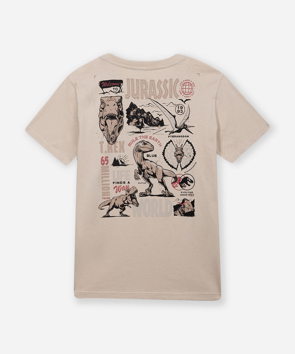 camiseta de algodão infantil jurassic world bege