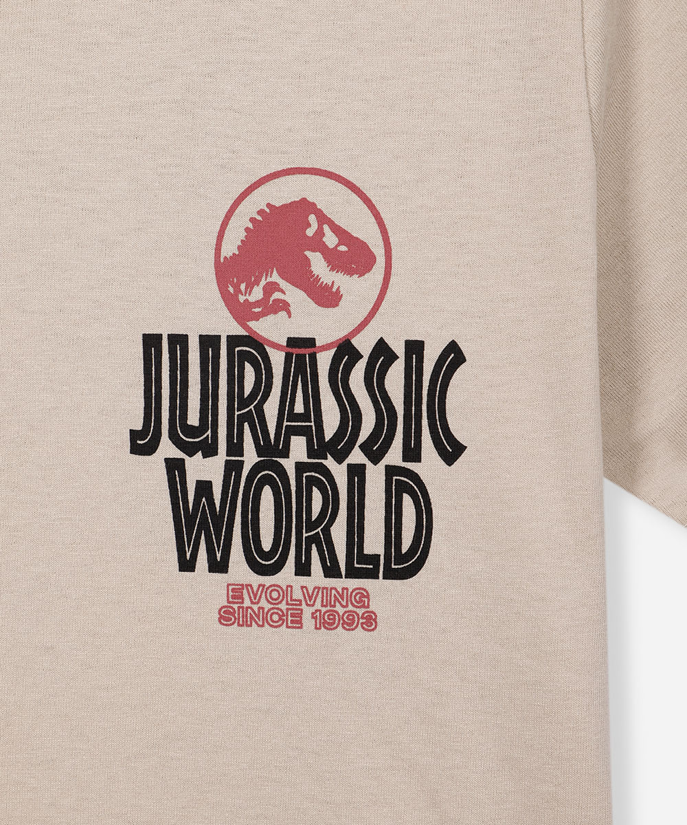 camiseta de algodão infantil jurassic world bege