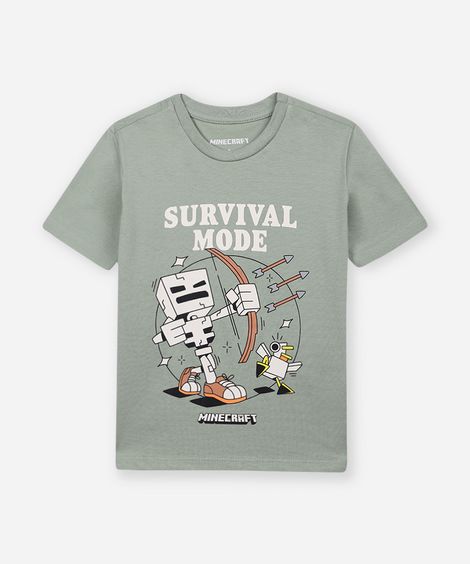 camiseta de algodão infantil minecraft verde
