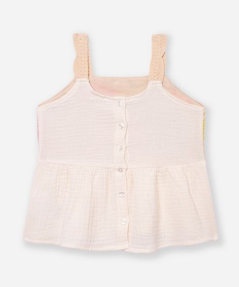 bata de viscose infantil com crochê floral bege